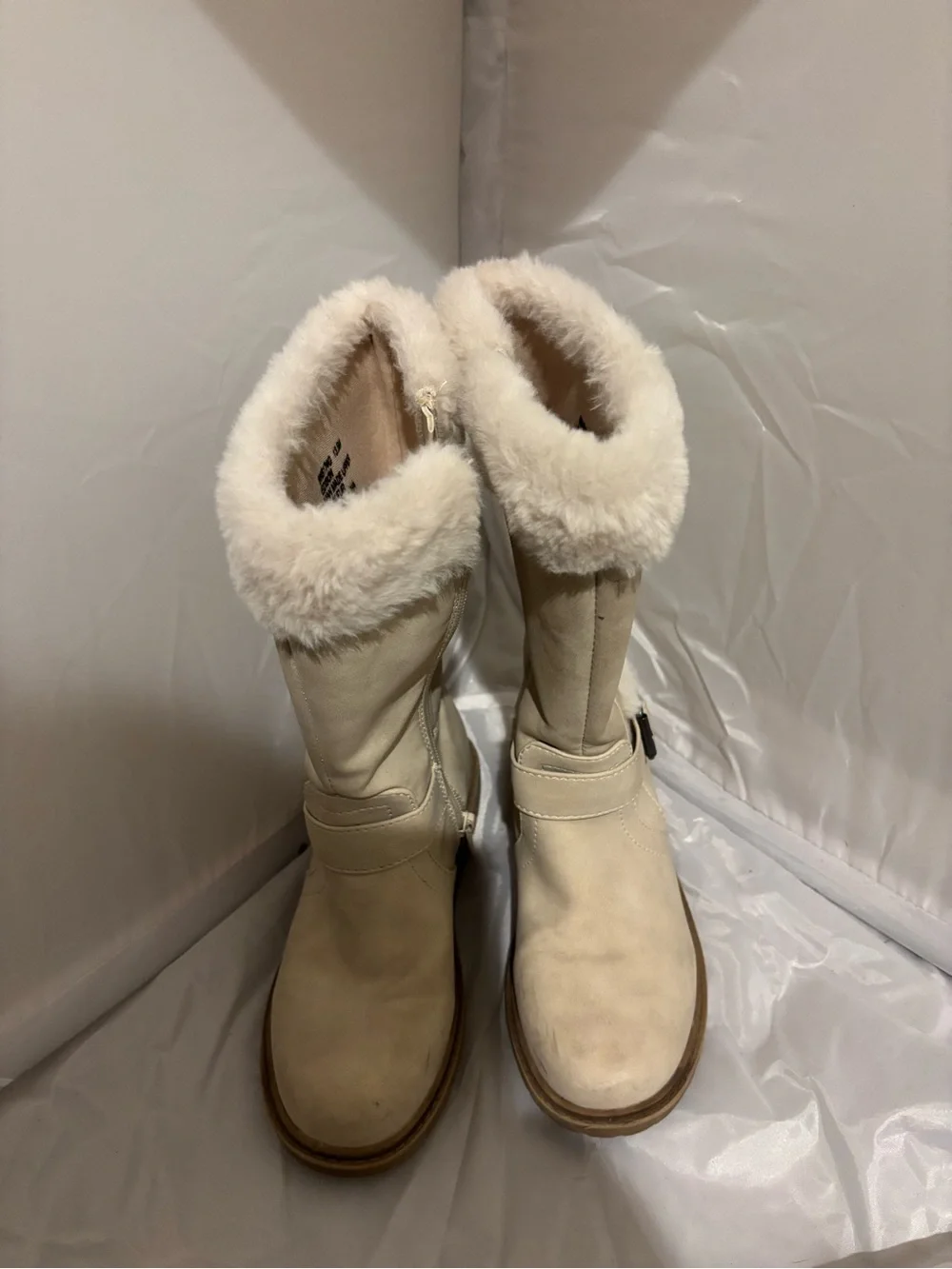 Kids Cream Faux-Shearling Winter Boots